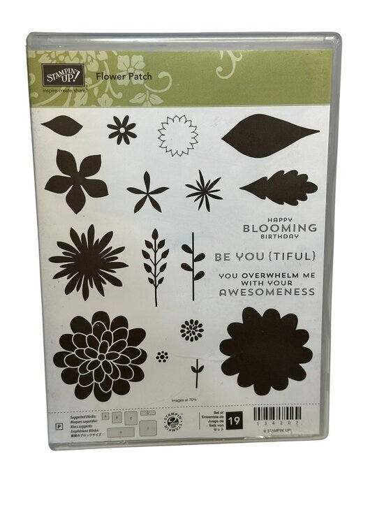 Pre-Owned Stampin’ Up! Flower Patch 18-Pcs Photopolymer Stamp Set Sale-A-Bration - Picture 1 of 6